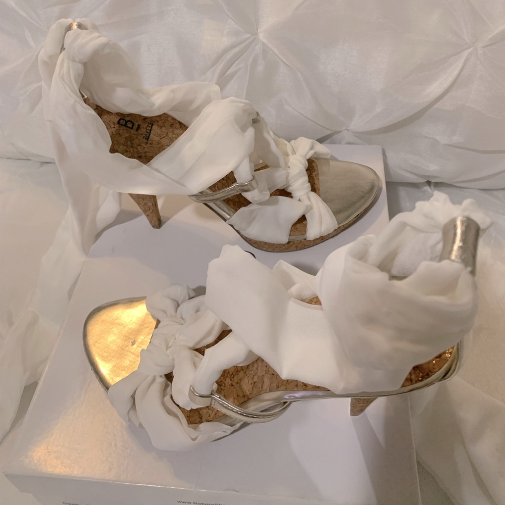 Bakers Tonya White silk cork sandals